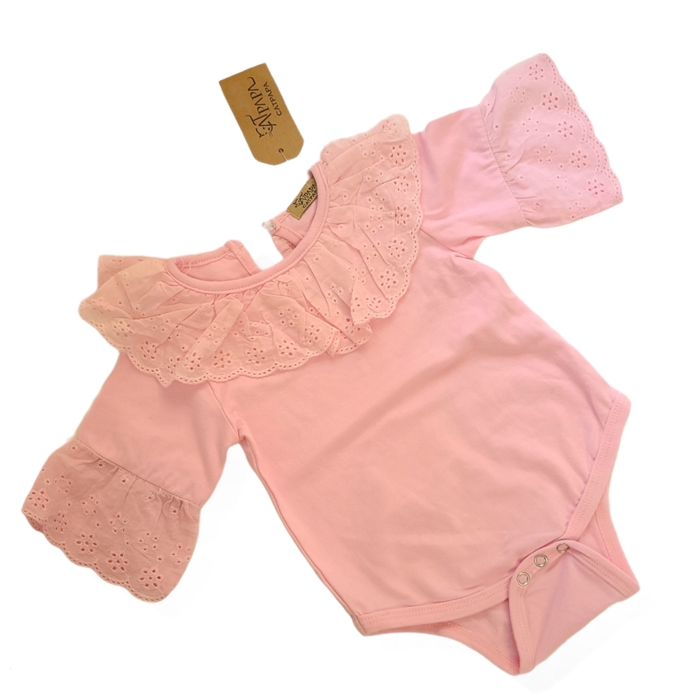 Baby Romper Onesie Pink Bell sleeves Size--3-6 months